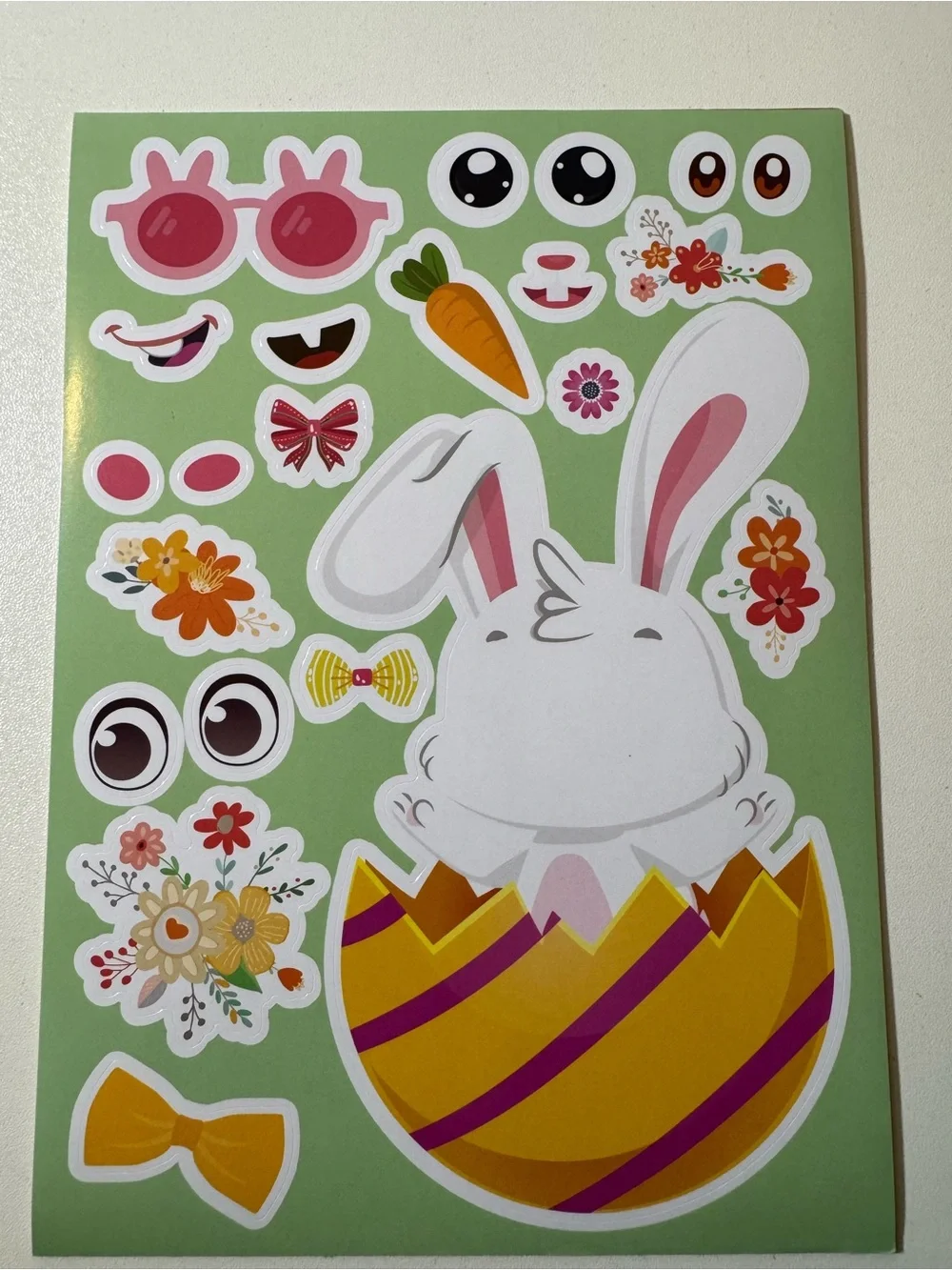 24 Easter Bunny & Egg Sticker Sheets - Colorful Party Stickers (Assorted Colors)